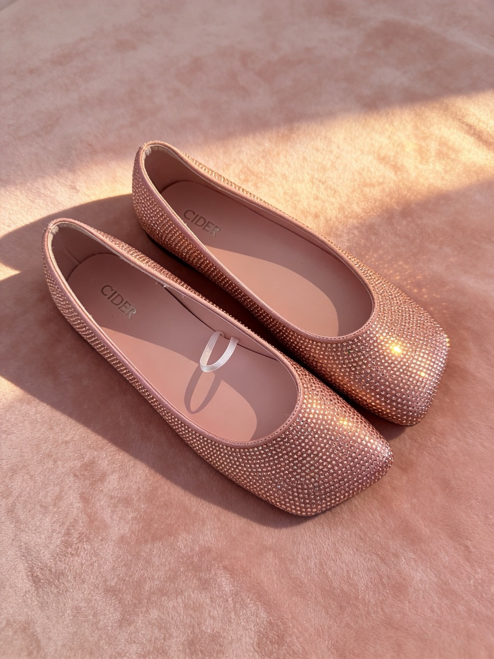 CIDER Pink Crystal Square Toe Ballet Flats